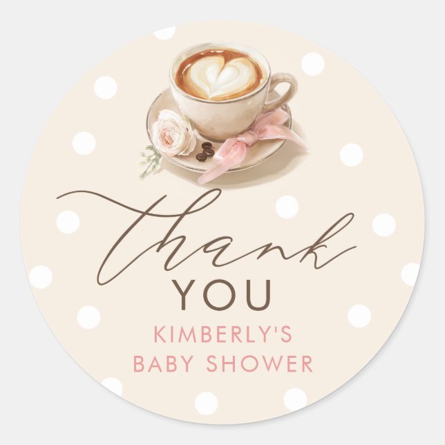 Pink Bow Coffee Baby Shower Thank You Classic Round Sticker (Front)