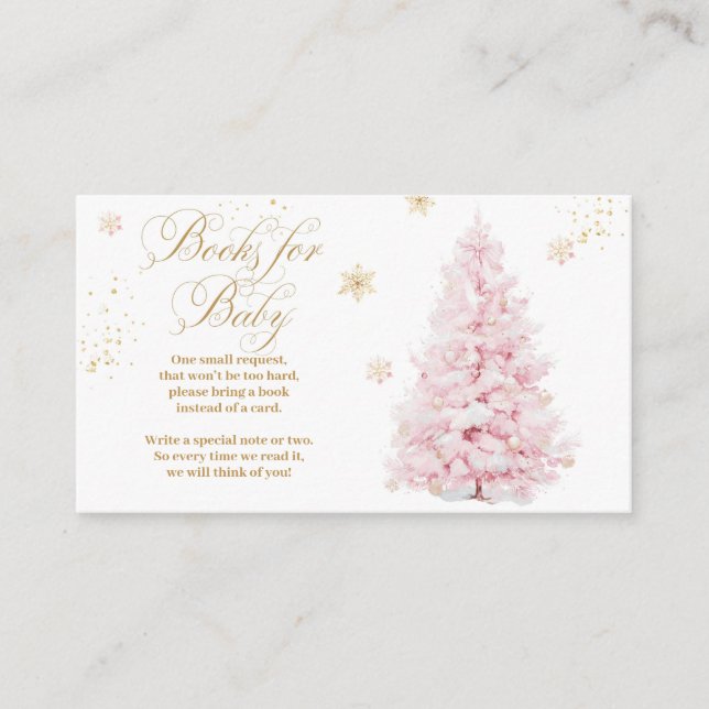 Pink Bow Cold Outside Baby Shower Books Enclosure Card (Front)