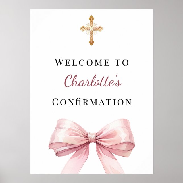Pink bow Confirmation welcome Poster (Front)