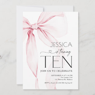 Pink Bow Coquette 10th Birthday Invitation