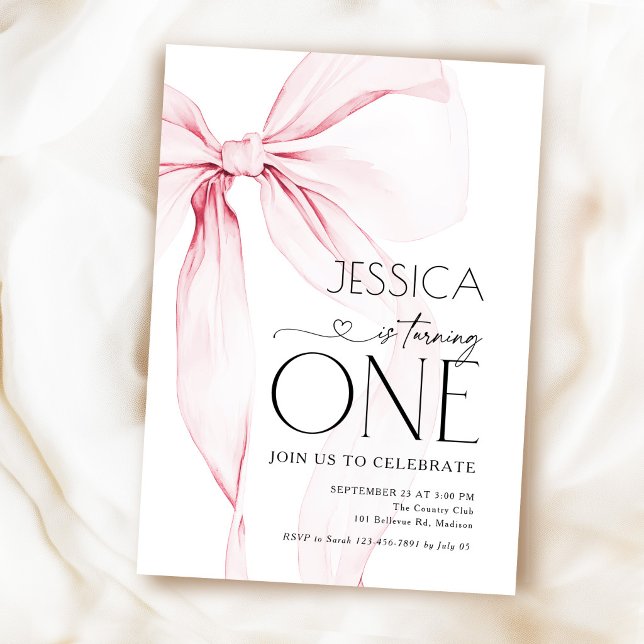 Pink Bow Coquette 1st Birthday Invitation (Creator Uploaded)