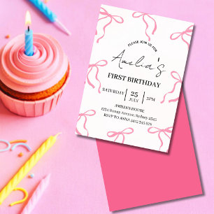 Pink bow Coquette   1st birthday invitation