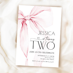 Pink Bow Coquette 2nd Birthday Invitation