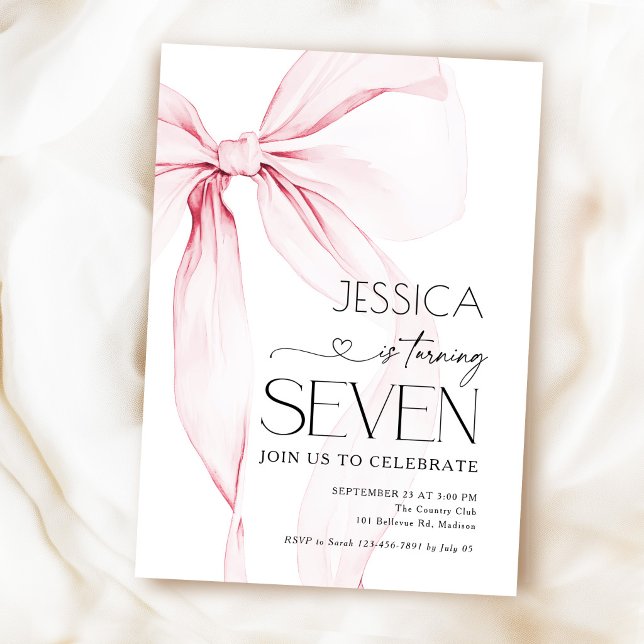 Pink Bow Coquette 7th Birthday Invitation (Creator Uploaded)