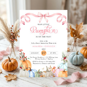 Pink Bow Coquette A Little Pumpkin Baby Shower Invitation