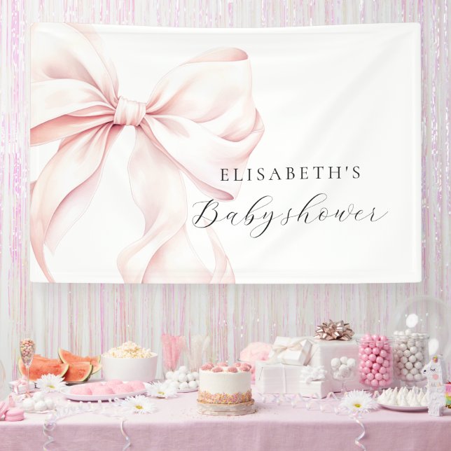 Pink Bow Coquette Baby Shower Backdrop Banner (Party)