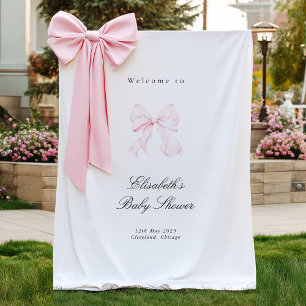 Pink Bow Coquette Baby Shower Backdrop Tapestry