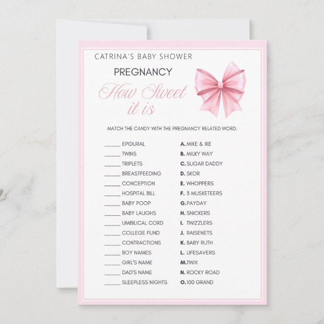 Pink Bow Coquette Baby Shower - Editable Name, 5x7 Invitation (Front)
