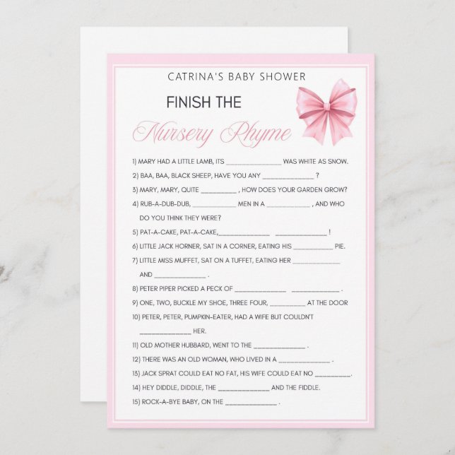Pink Bow Coquette Baby Shower - Editable Name, 5x7 Invitation (Front/Back)