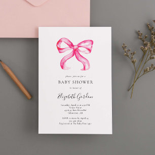 Pink Bow Coquette Baby Shower Elegant Minimal Invitation