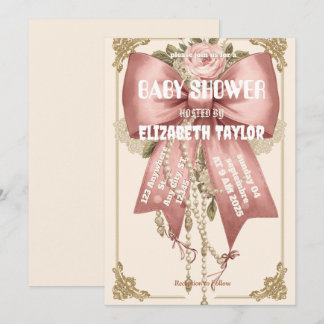 pink bow coquette baby shower invitation