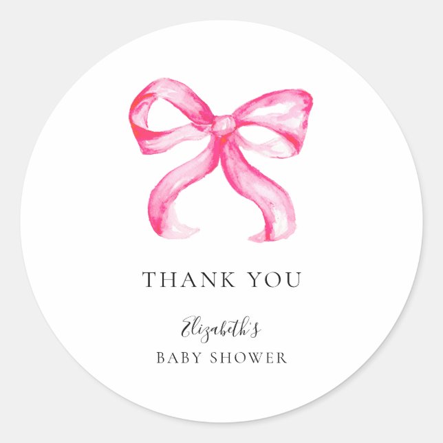 Pink Bow Coquette Baby Shower Minimal Elegant Classic Round Sticker (Front)