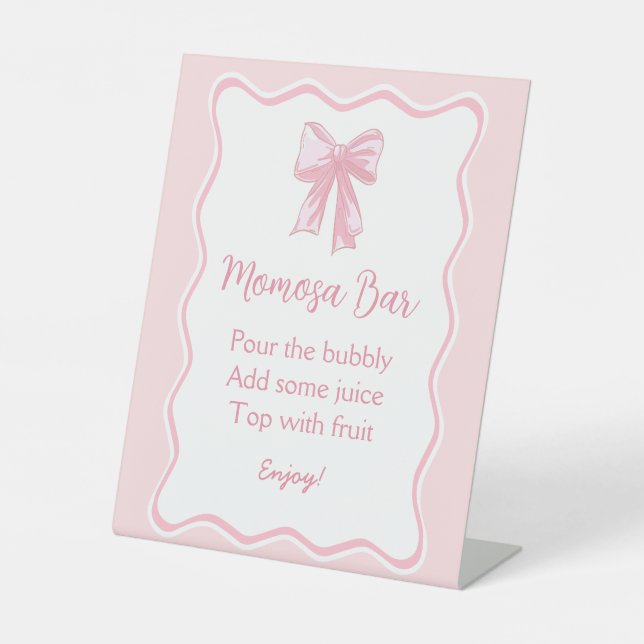 Pink Bow Coquette Baby Shower Momosa Bar Pedestal Sign (Front)