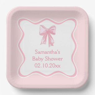 Pink Bow Coquette Baby Shower  Paper Plate