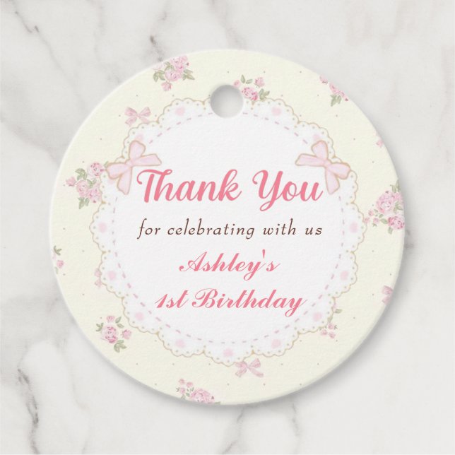 Pink Bow Coquette Birthday Favour Tags (Front)