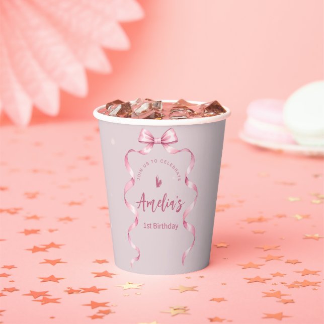 Pink Bow Coquette Birthday  Paper Cups (Insitu)