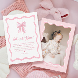 Pink Bow Coquette Birthday Party Photo Thank You Card