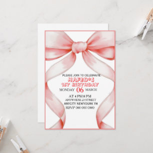 Pink Bow Coquette Bow Birthday Invitation, 13th Bi Invitation