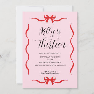 Pink Bow Coquette Bow Birthday Invitation, 13th Invitation