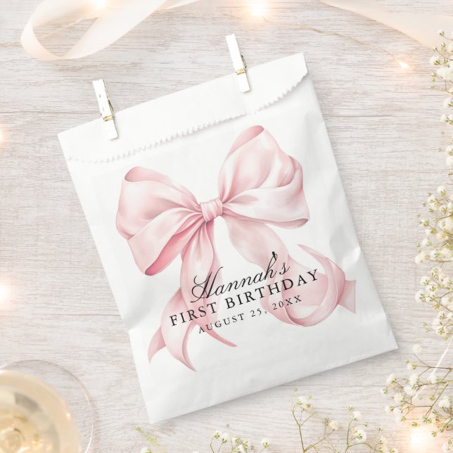 Pink Bow Coquette Bow Theme Favour Bag (Clipped)