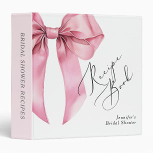 Pink Bow Coquette bridal shower recipe book Binder