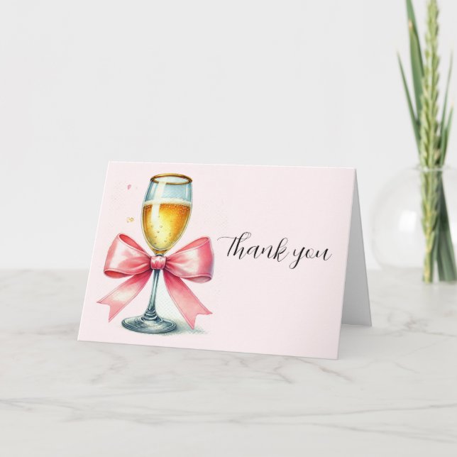 Pink Bow Coquette Bridal shower Thank you  Card (Front)