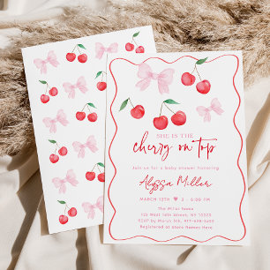 Pink Bow Coquette Cherry Baby Shower Invitation