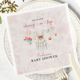 Pink Bow Coquette Cherry on Top Baby Shower Napkin