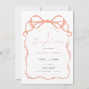 Pink Bow Coquette Christening Invitation