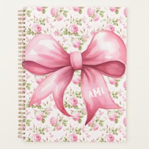 Pink Bow Coquette Cottage Rose Monogram Planner