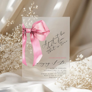 Pink Bow Coquette Elegant Bridal Shower Acrylic Invitations