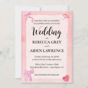 Pink Bow Coquette Elegant Modern Elegant Wedding Invitation