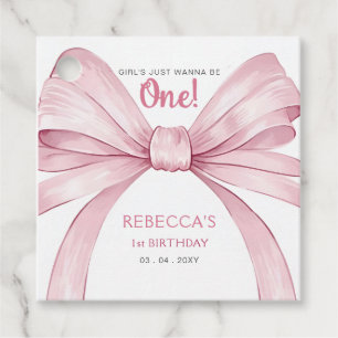 Pink Bow Coquette First Birthday Favour Tags