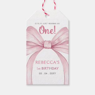 Pink Bow Coquette First Birthday Gift Tags