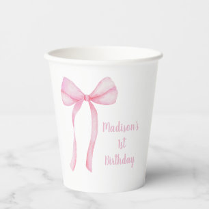 Pink Bow Coquette First Birthday Paper Cups