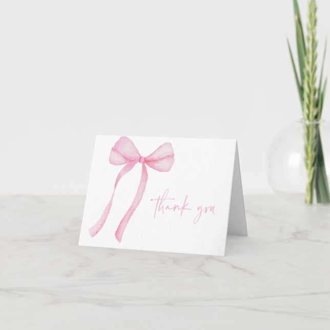 Pink Bow Coquette First Birthday Thank You Card (Front)