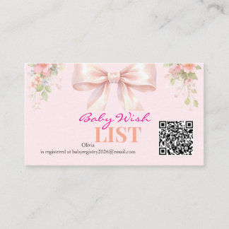 Pink Bow Coquette Floral Baby Registry QR Code Enclosure Card
