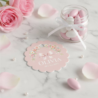 Pink Bow Coquette Floral Girl Baby Shower  Favour Tags