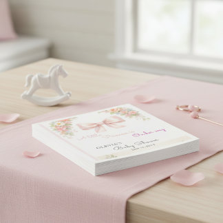 Pink Bow Coquette Floral Girl Bay Shower Napkin