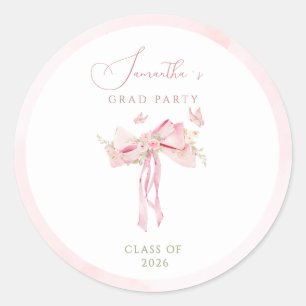  Pink bow coquette FLORAL graduation  Classic Round Sticker