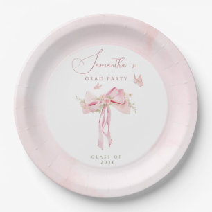 Pink bow coquette FLORAL graduation Paper Plate