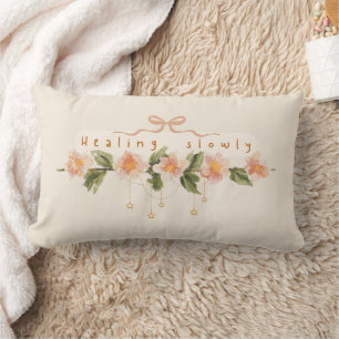 Pink bow coquette floral motivational lumbar pillow