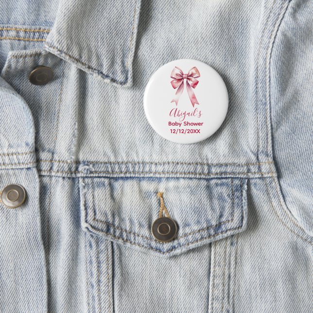 Pink Bow Coquette Girl Baby Shower  2 Inch Round Button (In Situ)