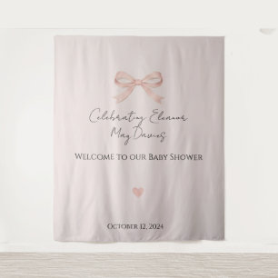 Pink Bow Coquette Girl Baby Shower Backdrop Tapestry
