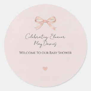 Pink Bow Coquette Girl Baby Shower Classic Round Sticker