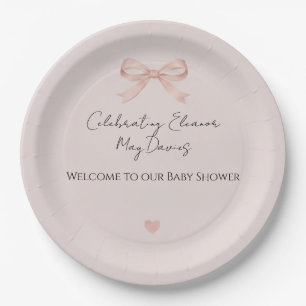 Pink Bow Coquette Girl Baby Shower Paper Plate