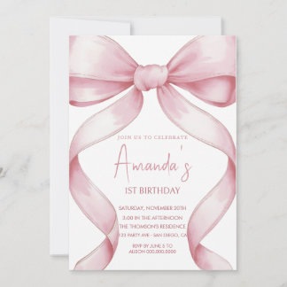  Pink bow Coquette Girl birthday party Invitation