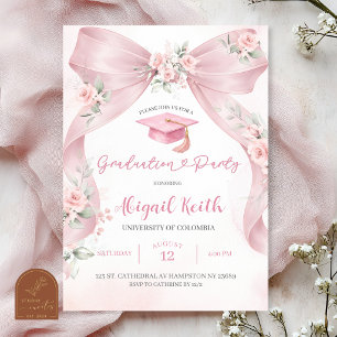 Pink Bow Coquette Girl Graduation Party with photo Invitation