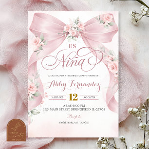 Pink Bow Coquette Girl Spanish Es Nina  Invitation
