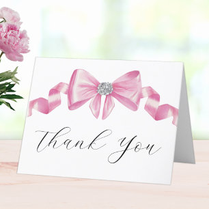 Pink Bow Coquette Glam Bridal Shower Thank You